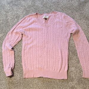 Pink V-Neck Cable Knit Sweater Size Medium